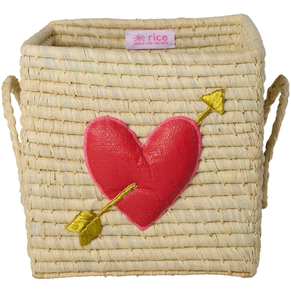 Køb Rice Raffia Square Kurv Med 3D Heart Og Raffia Handles - Small