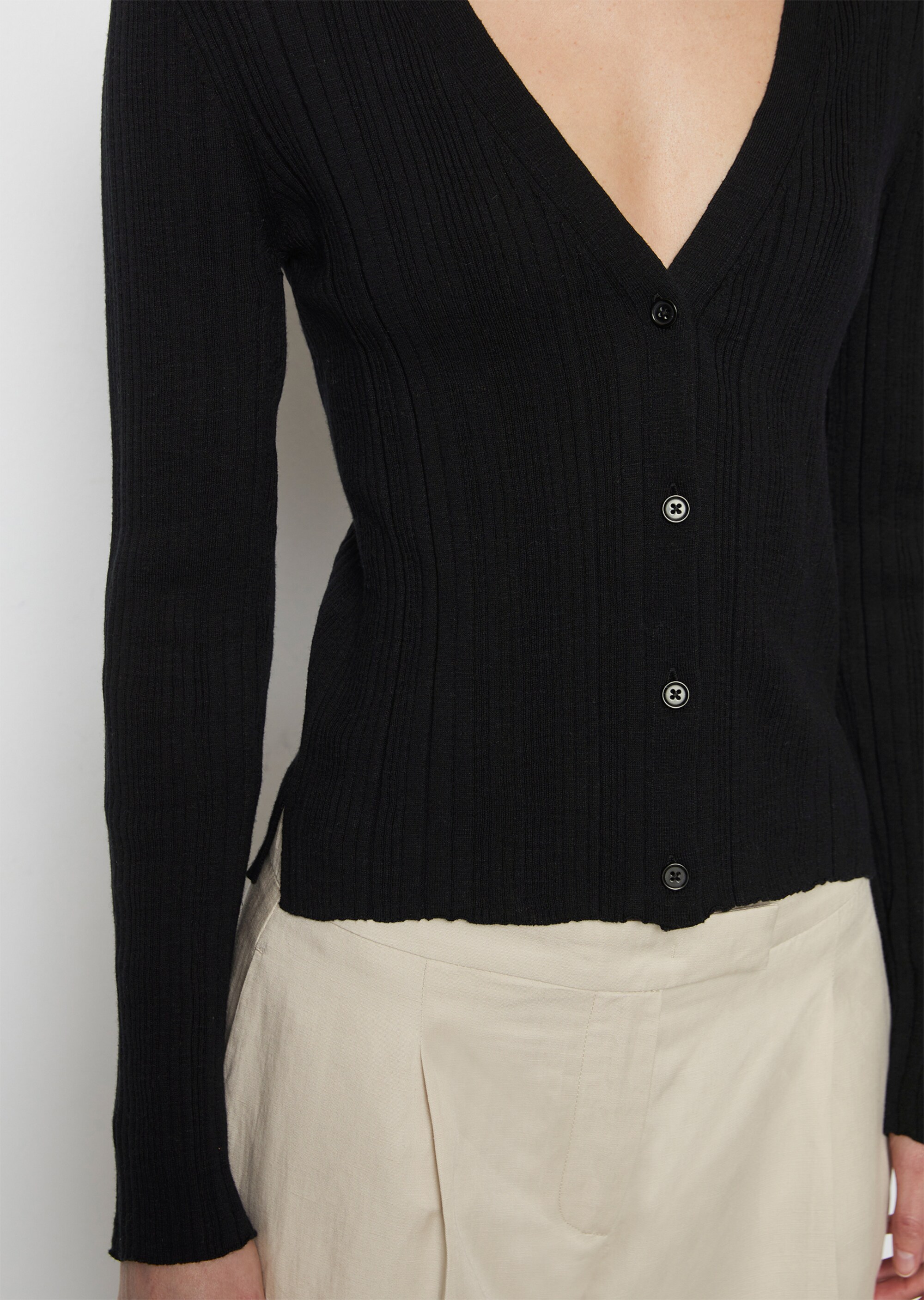 Rippstrick-Cardigan slim aus Organic Cotton-Leinen-Slub-Garn
