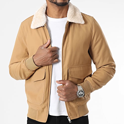 Veste Zippée Col Fourrure Camel