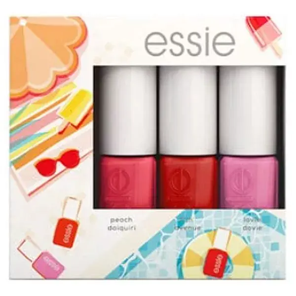 Conjunto de três esmaltes Essie para o verão: Mini Peach Daiquiri, Fifth Avenue Lovie, Dovie (3 x 5ml)