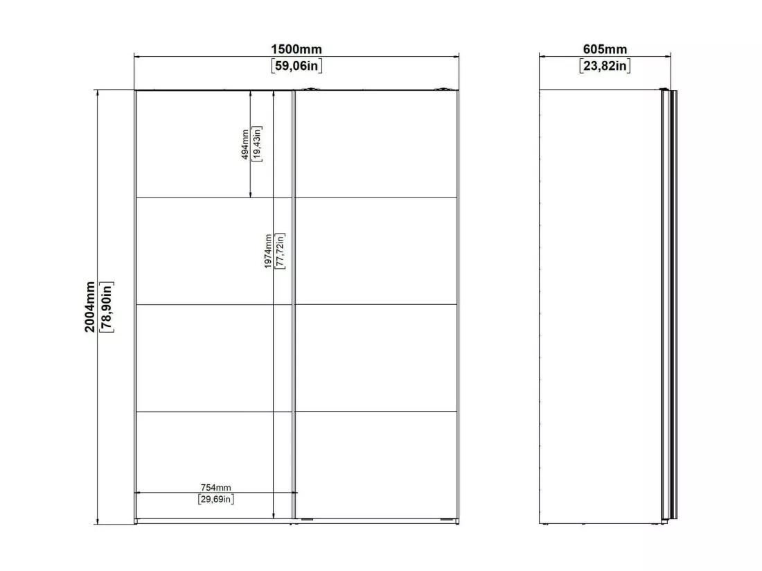 Garde-robe 2 portes Dstang, Meubles de chambre, Penderie de plain-pied, Placard à vêtements, 150x61 h200 cm, Blanc et Noir