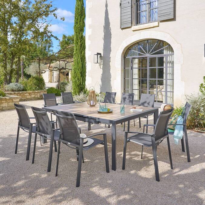 Table de jardin carré EVASION Effet bois Honey / Graphite