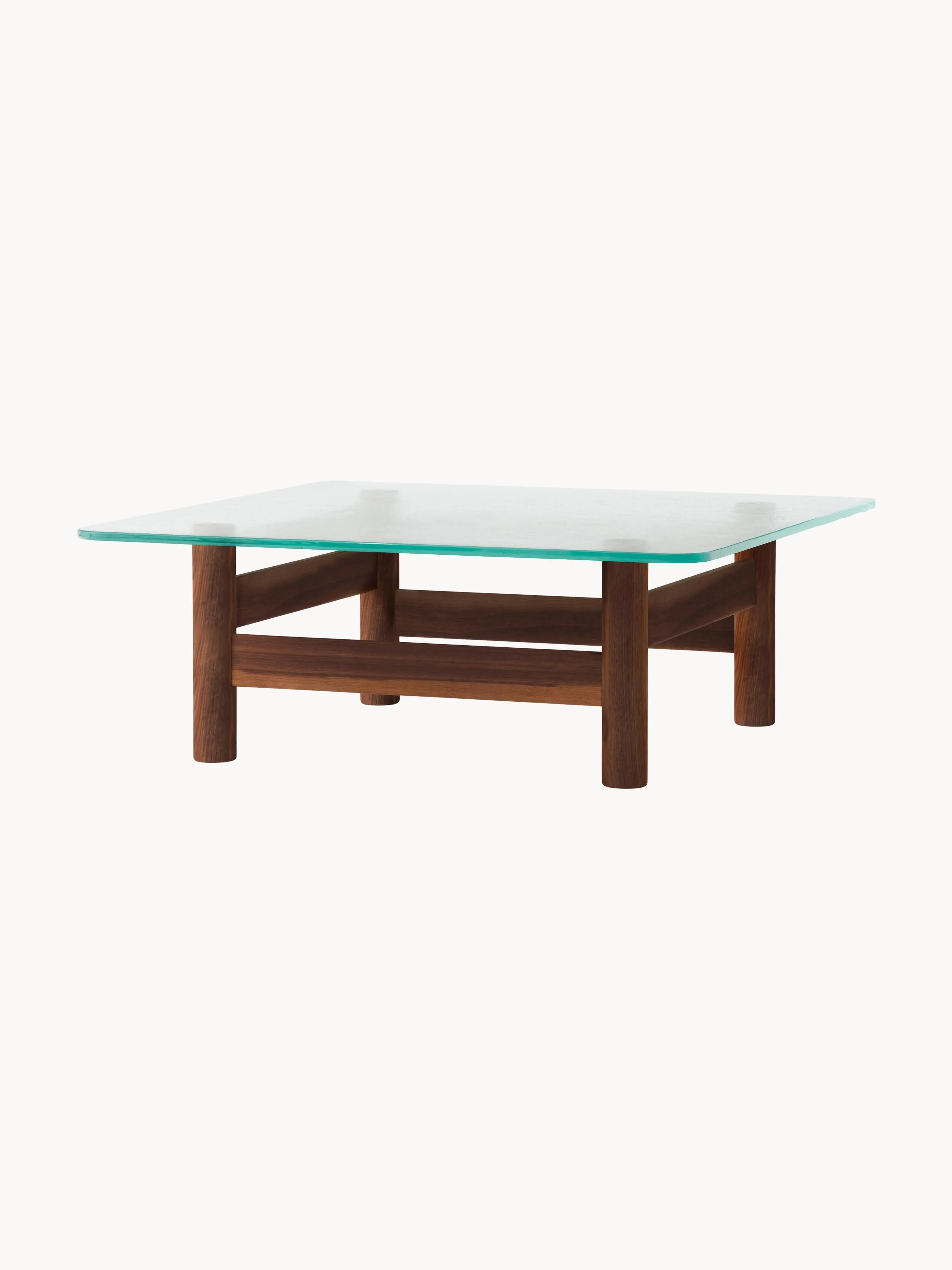 Salontafel Brasilia van walnoothout met glazen tafelblad
