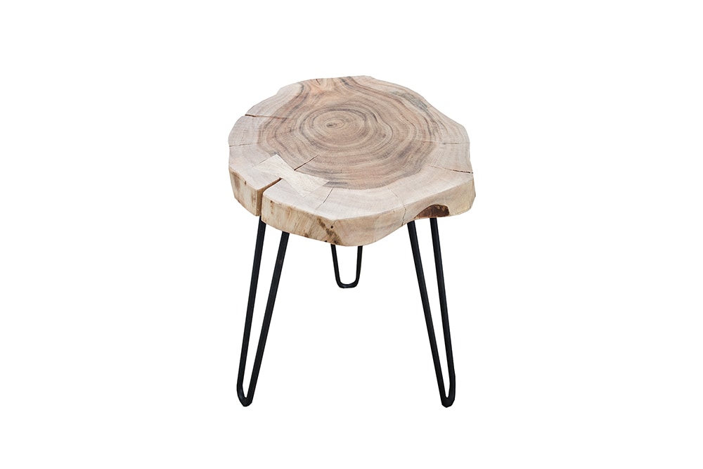 riess-ambiente Beistelltisch GOA - Massivholz 40cm natur Akazie Baumstamm Metall schwarz Hairpin Legs