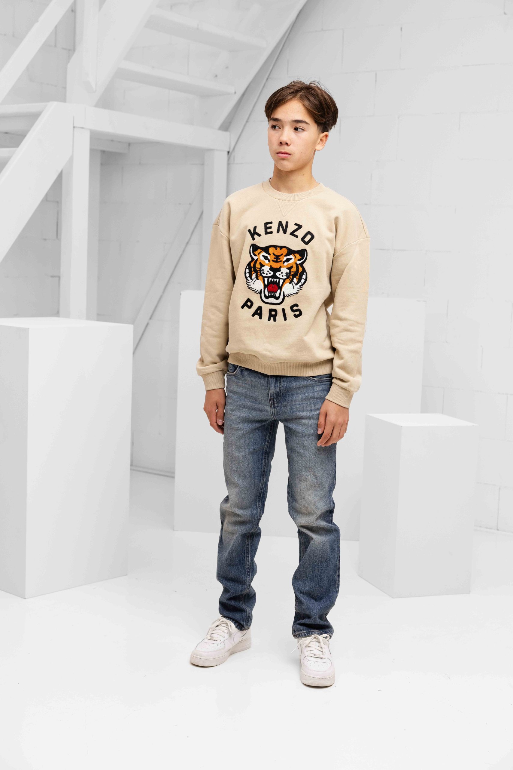 Kenzo Embroidered Tiger Sweater Kids Beige