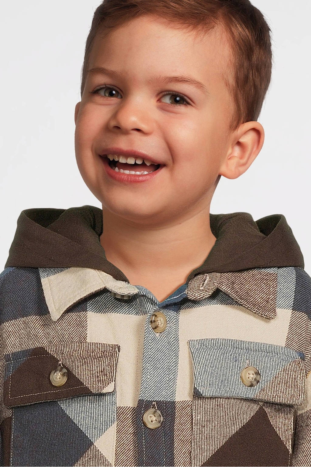 NAME IT overshirt met capuchon NMMOSOM bruin/blauw/ecru