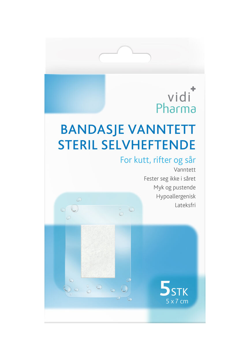 Vidi Pharma bandasje vanntett steril selvheftende 5x7cm 5 stk