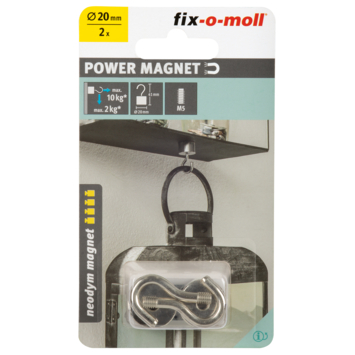 Magneet haak Neodymium zilver 20x41mm 2 stuks