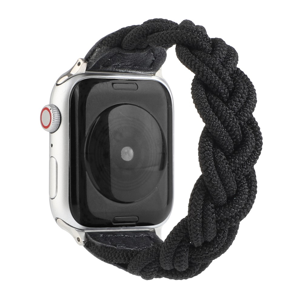 Apple Watch (42/41/40/38 mm) Elastisches Geflochtenes Nylon Gummi Armband Armreif (Gelenkumfang 170 - 200mm) - Schwarz
