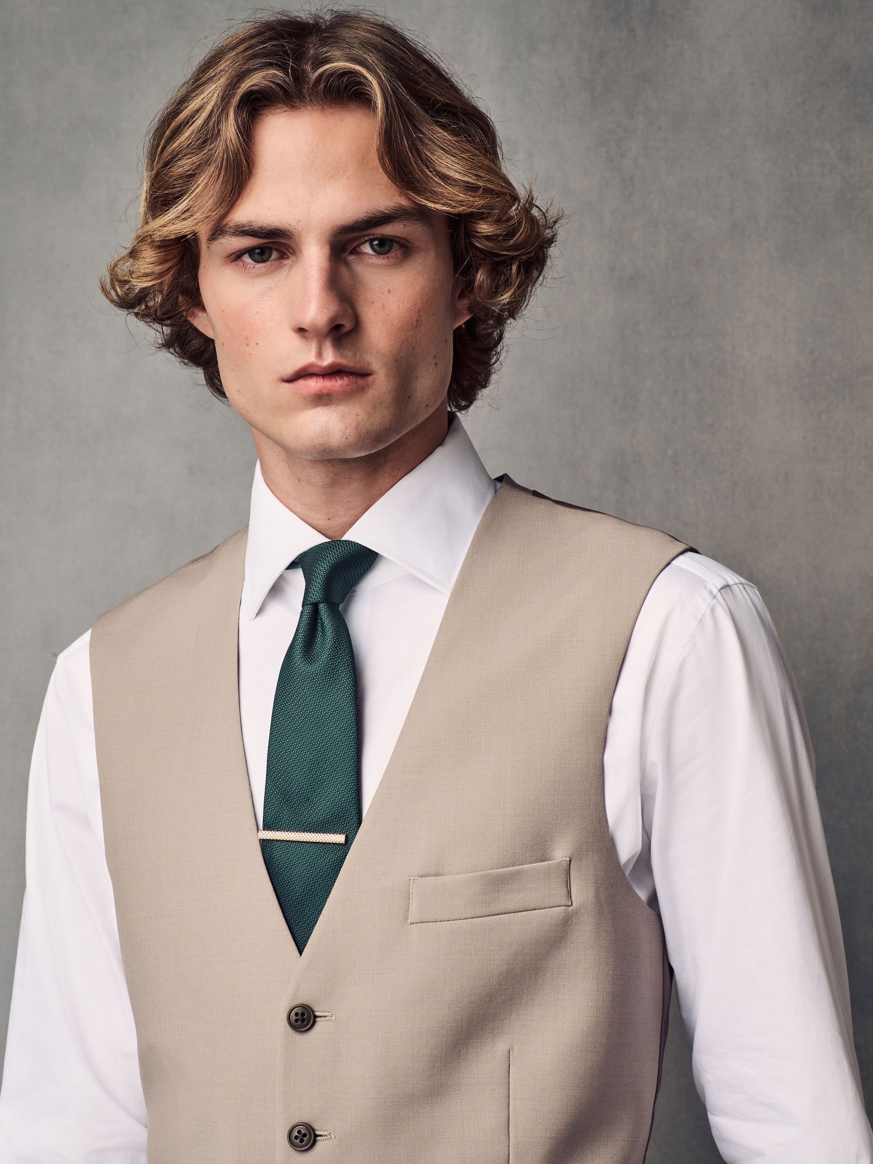 Pastelgeel - Regular Fit Wool Blend Motionflex Waistcoat