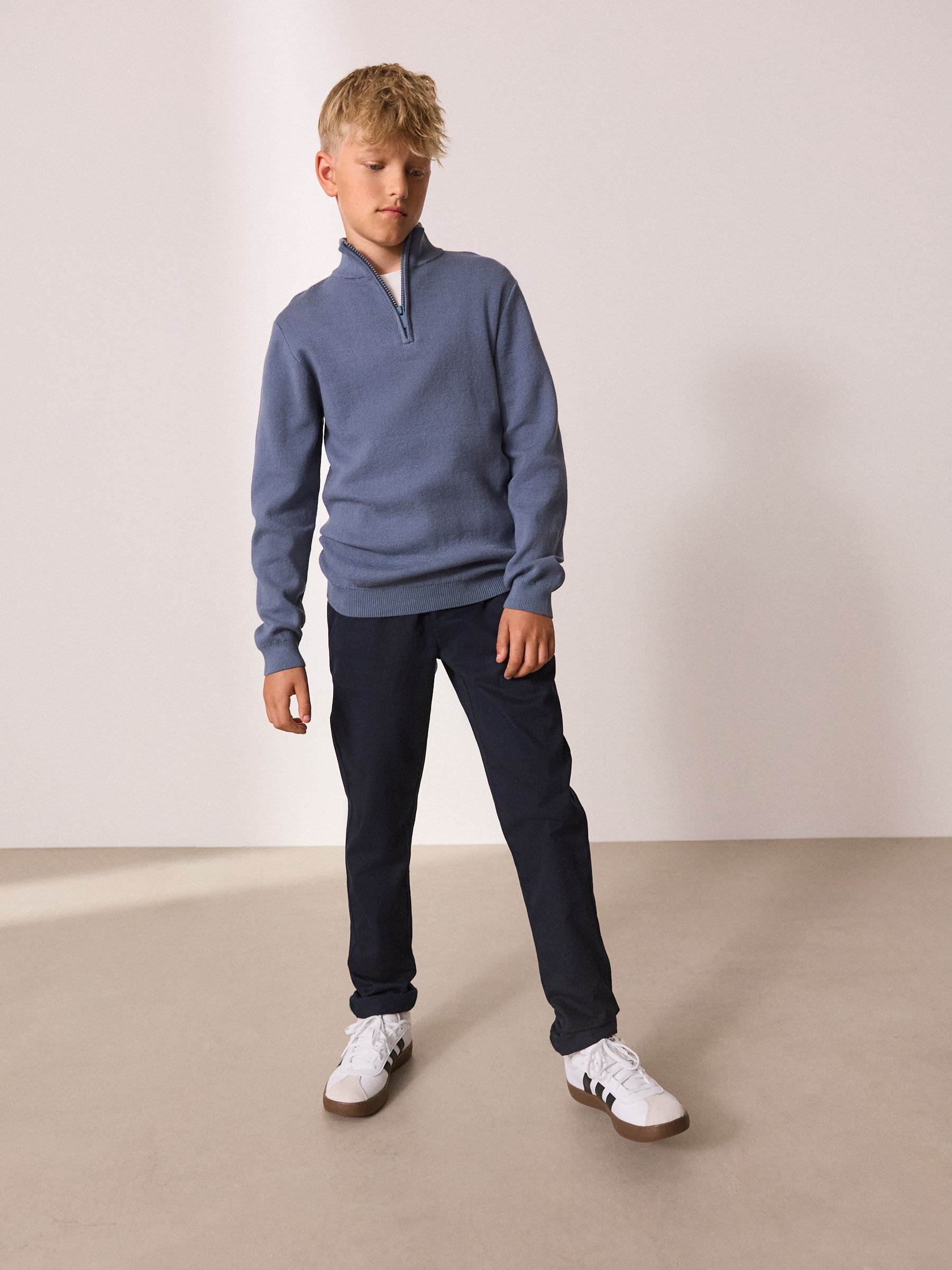 Blauw - Trui met kwartrits (3-16jr)