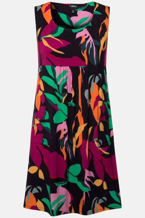 Jersey-Minikleid, floraler Druck, Rundhals, ärmellos