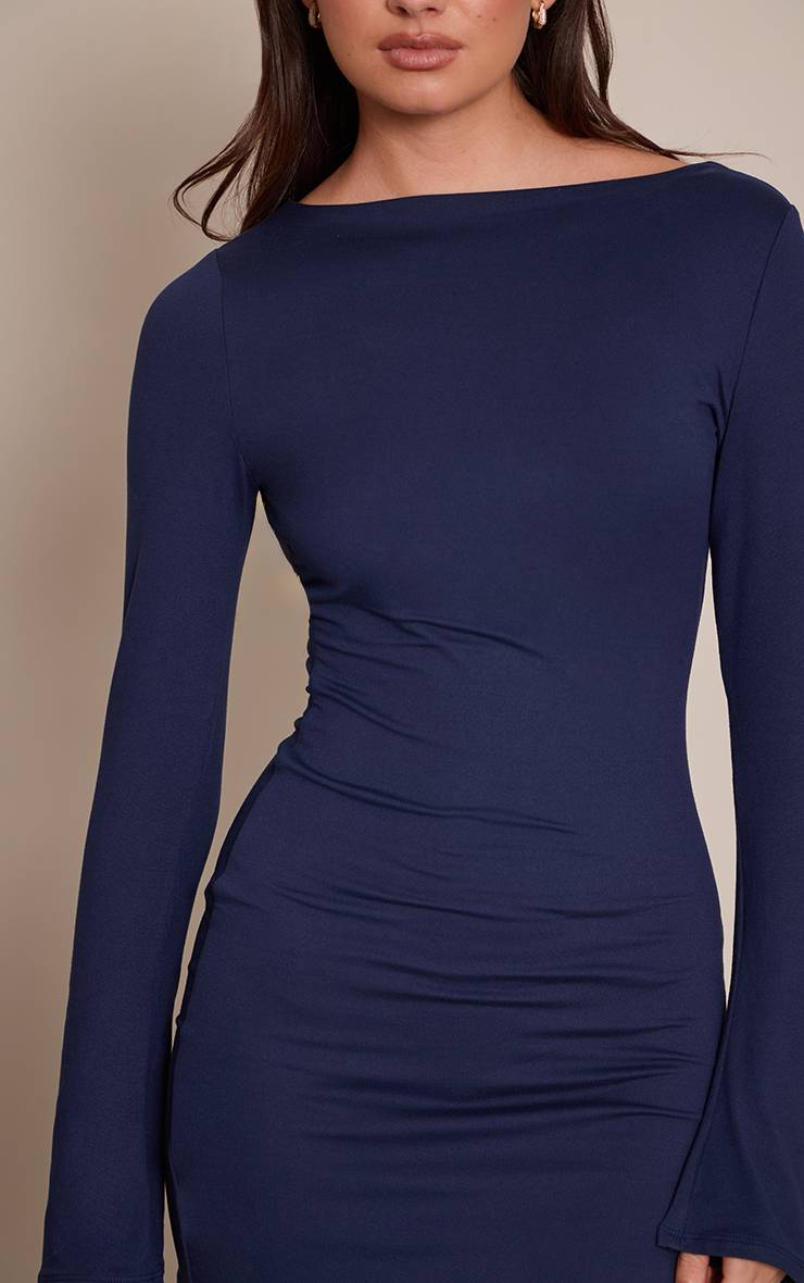 Bleu Marine Robe Moulante À Manches Longues En Jersey Doux Au Toucher