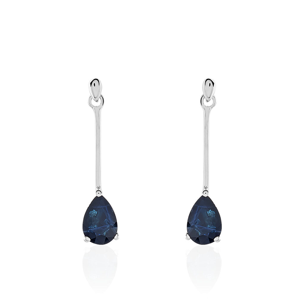 Boucles D'oreilles Pendantes Goutte Or Blanc Saphir