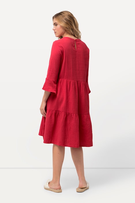Musselin-Kleid, A-Linie, Tunika-Ausschnitt, 3/4-Arm