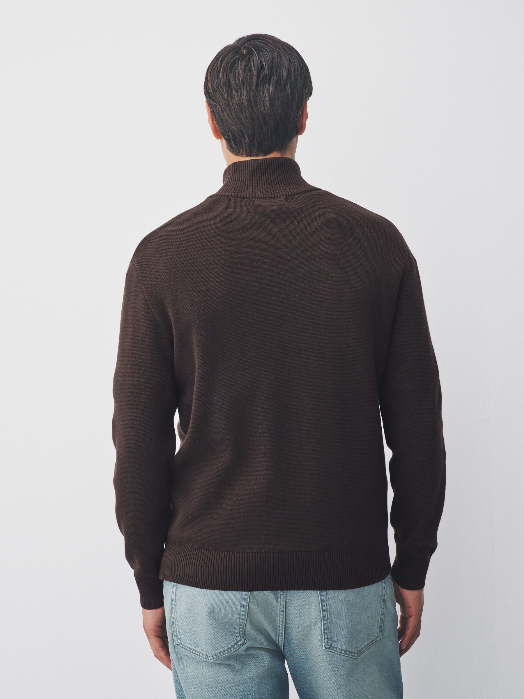 Bruin - Effen - Regular fit 100% katoenen premium trui met korte rits