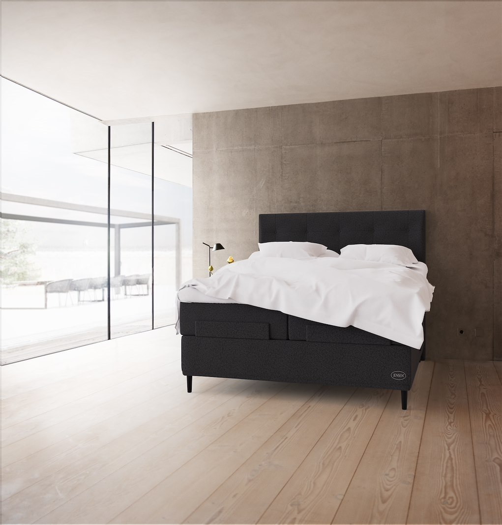 Carat  Aqtive II regulerbar seng 180x200 cm tekstil 179 antrasitt, fast/fast, seamless, sleep III split topper overmadrass, conic 14 cm sorte ben + støtteben, gavl selges separate