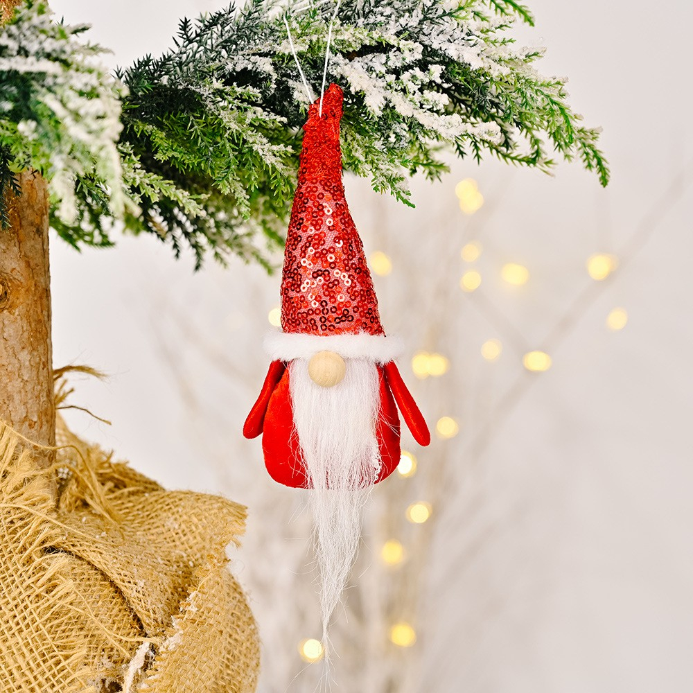(15x5cm) Weihnachts Wichtel Anhänger Christbaum Schmuck Schwedischer Plüsch Zwerg Deko Ornament - Rot