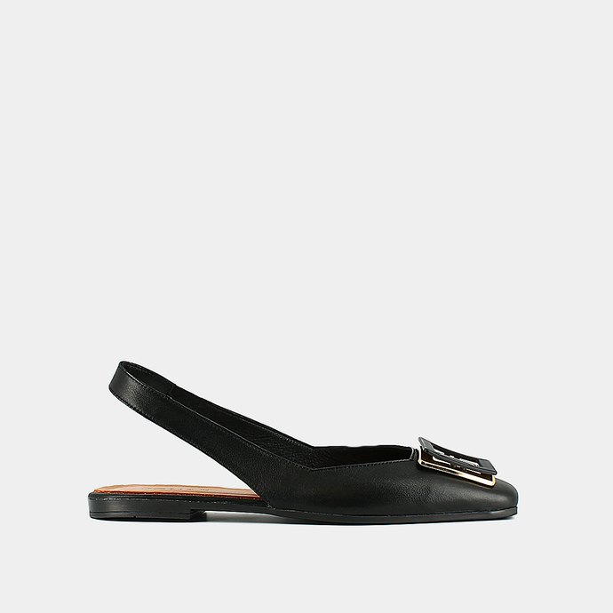 Ballerines slingback à bouts carrés  en cuir noir