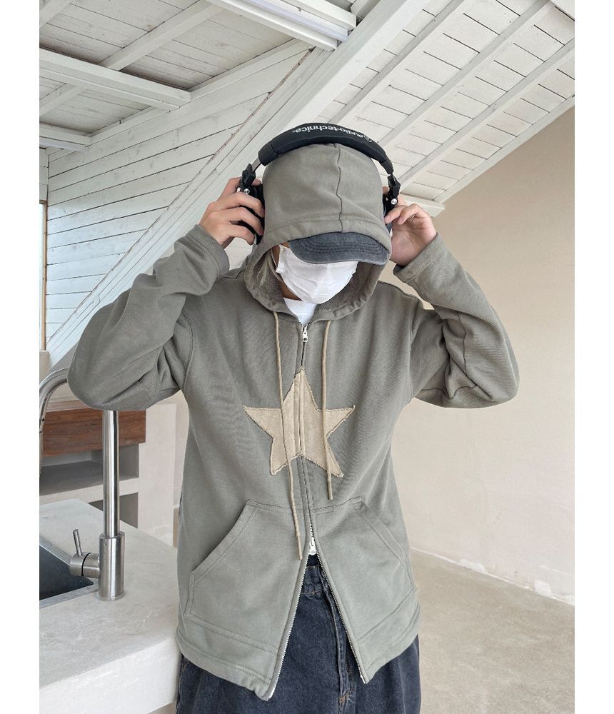 naocy.n - Oversized hoodie met geborduurde sterren en rits