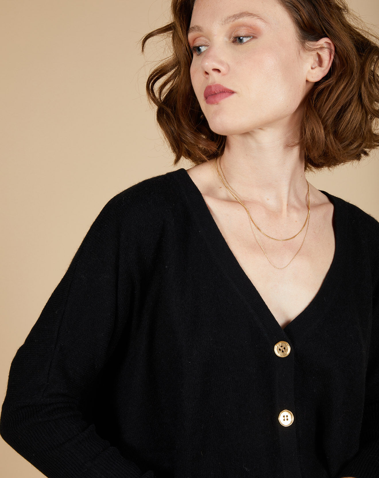 Cashmere Tribu Cardigan 100% Cachemire Alisson col V ample noir