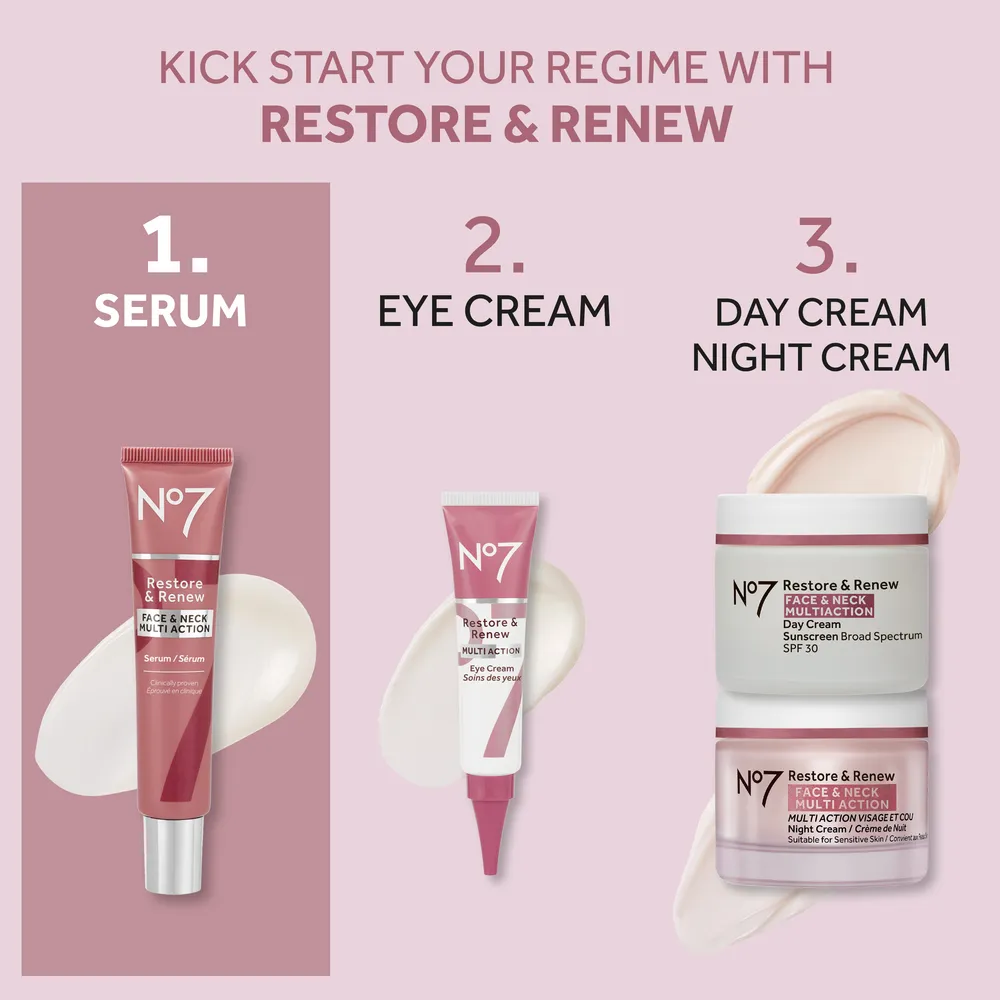 No7 Restore & Renew Face And Neck Serum - 30 ml.