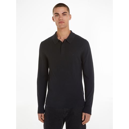 Calvin Klein Merino Polo Pullover, Sort, M