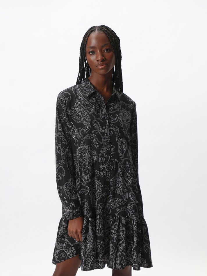 Vestido camisa de manga comprida - Preto