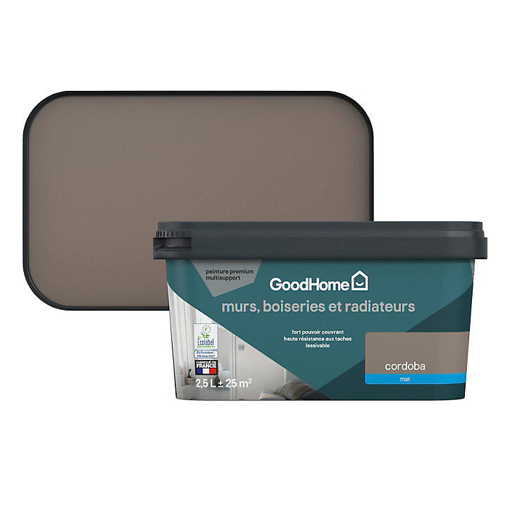 Peinture intérieure couleur murs, boiseries et radiateurs GoodHome Cordoba mat marron 2,5L
