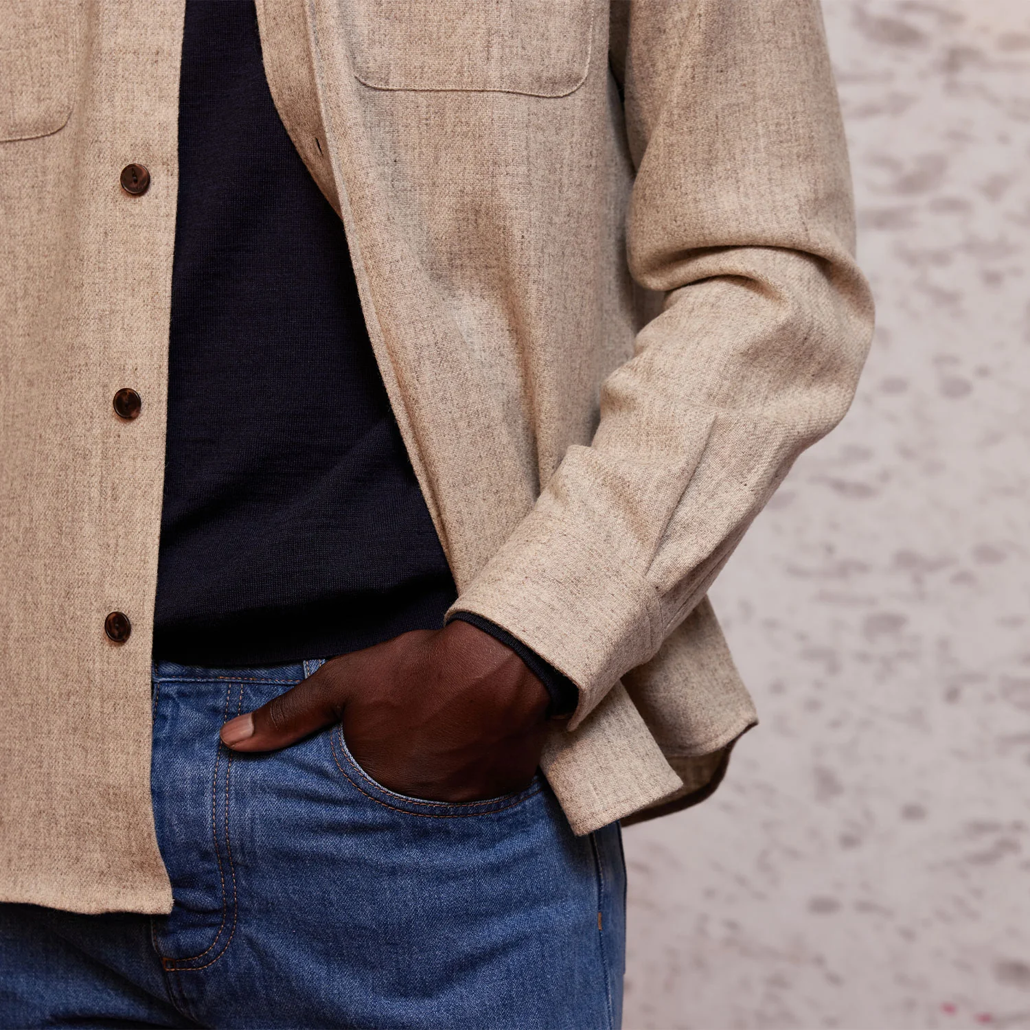 Heather beige merino wool overshirt