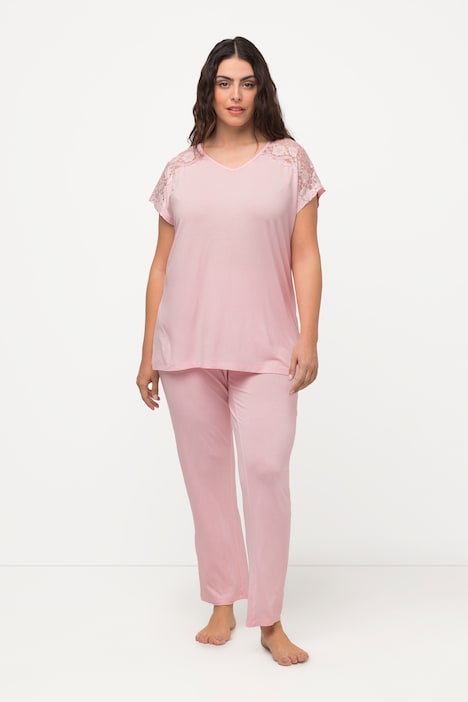 Pyjama, Spitze, V-Ausschnitt, Halbarm