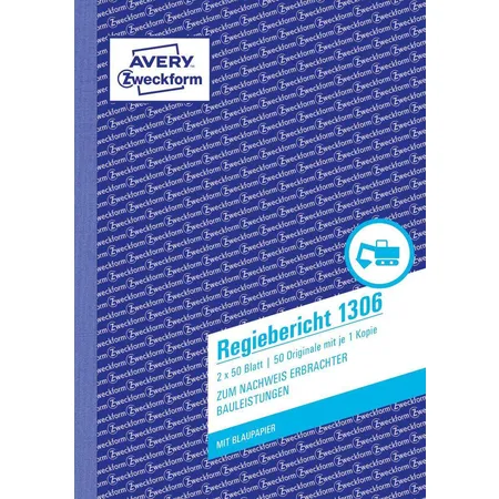 Avery Zweckform 1306 Regiebericht, A5, mit Blaupapier, 2x50 Blatt