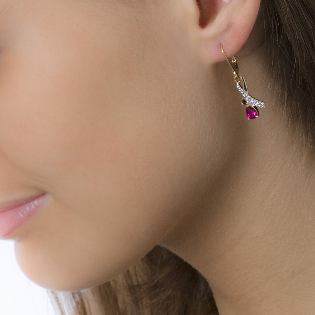 Boucles D'oreilles Pendantes Dyanah Plaque Or Jaune Oxyde De Zirconium