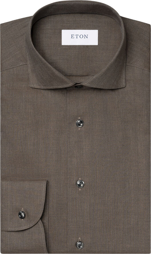 ETON Contemporary Fit Dark Brown Herringbone Wrinkle Free Flannel Shirt Mørkebrun