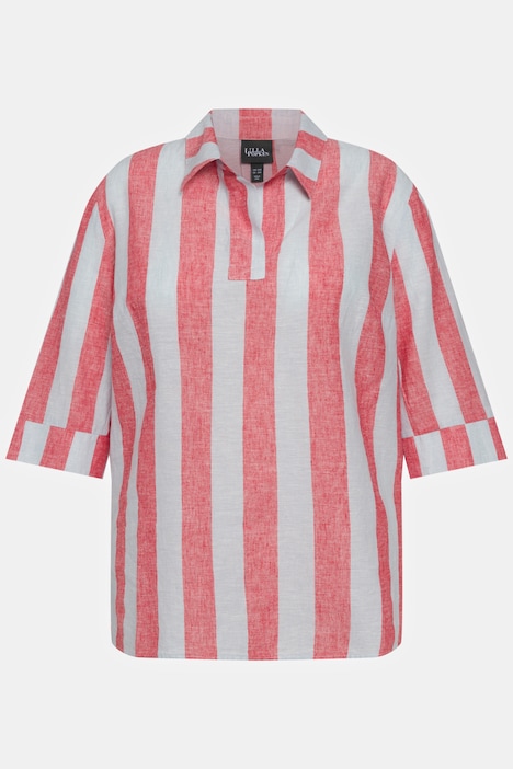 Bluse, Oversized, V-Ausschnitt, 3/4-Arm, Leinenmix