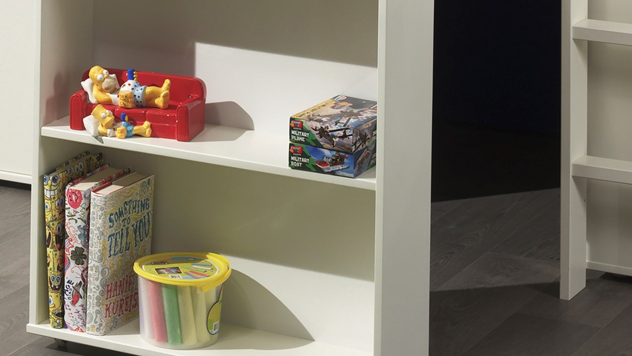 Halfhoogslaper Pino met commode met 4 laden en boekenkast wit