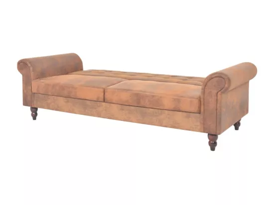 NETTLIFE Canapé à 2 places convertible accoudoir daim synthétique marron