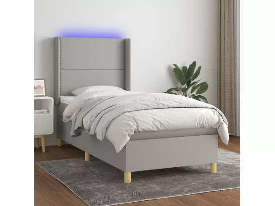 Sommier tapissier avec matelas et LED Gris clair 90x190cm Tissu