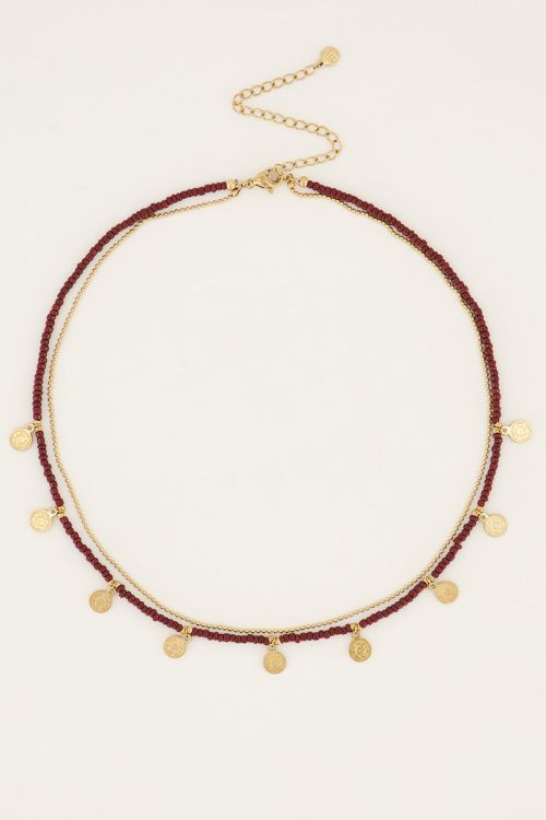 Bruine ketting met muntjes & kralen