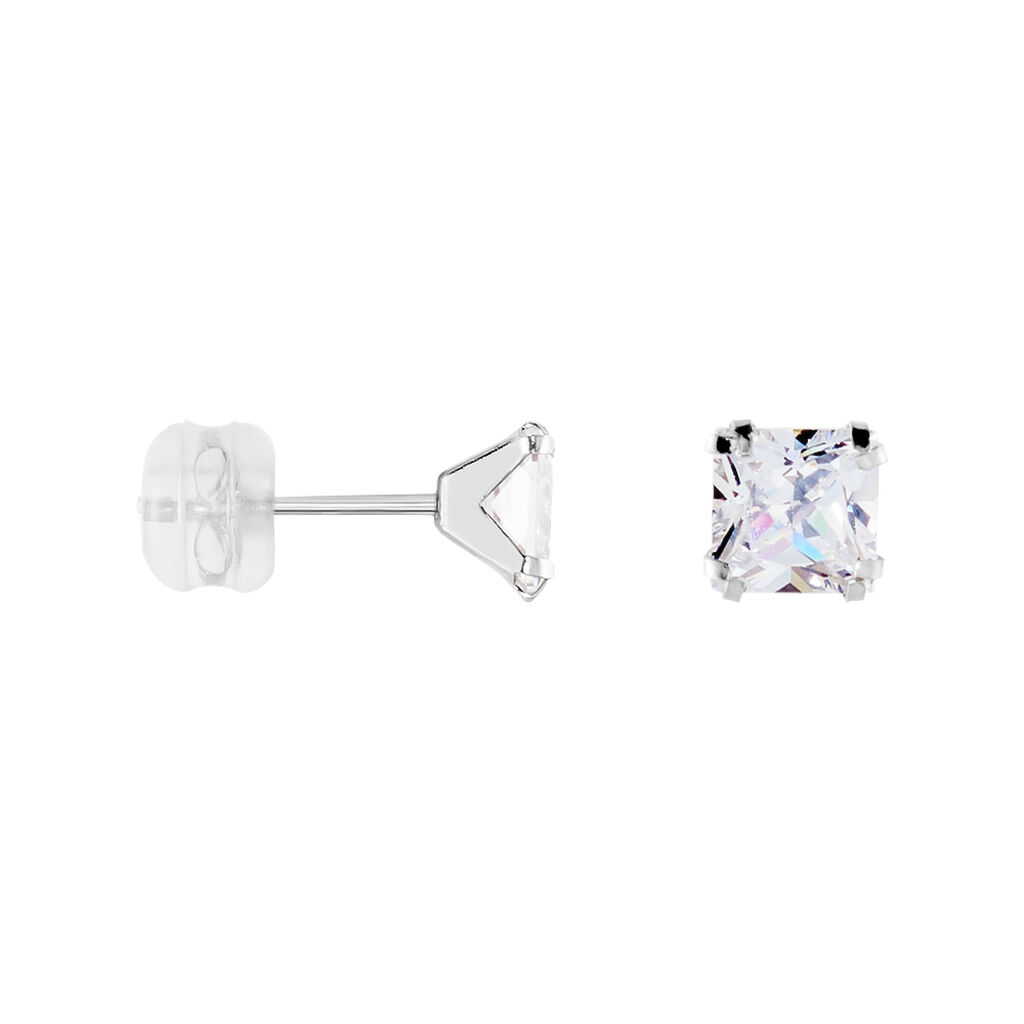Boucles D'oreilles Puces Or Blanc Doreen Oxydes De Zirconium