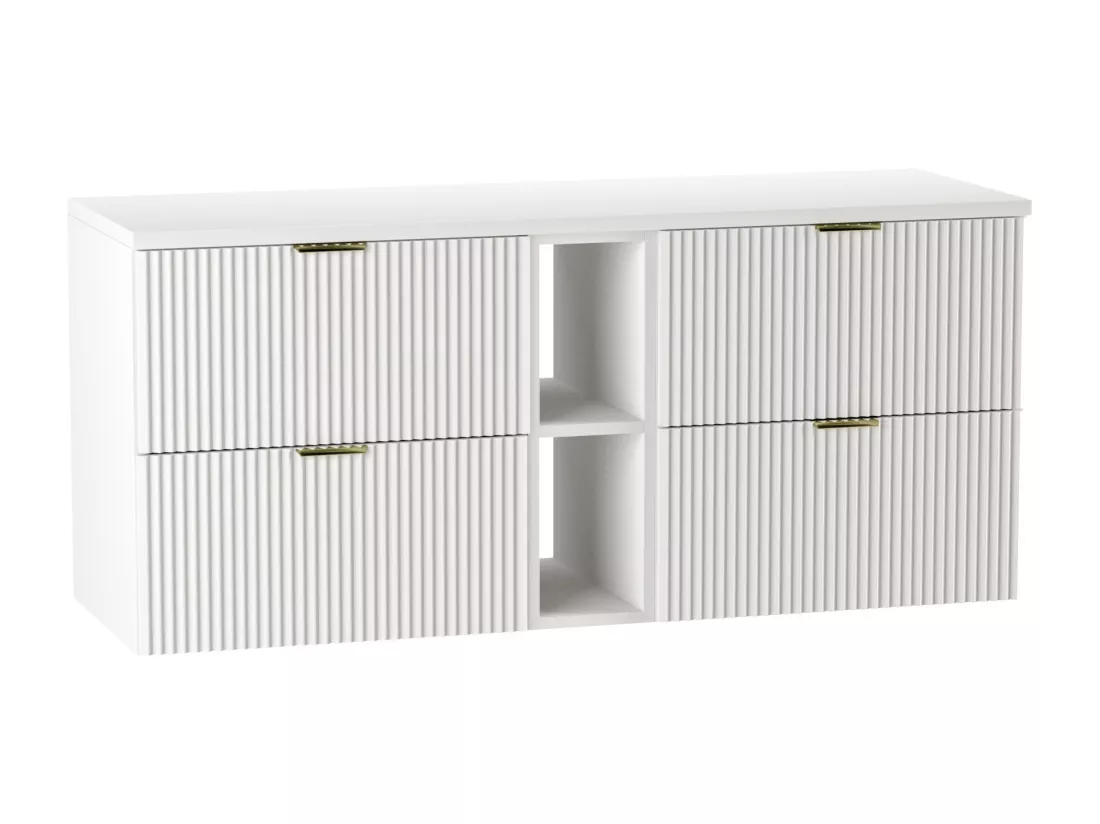 Meuble lavabo WENA, avec étagère, façades cannelées, Willy, 140x60x47 cm, Blanc