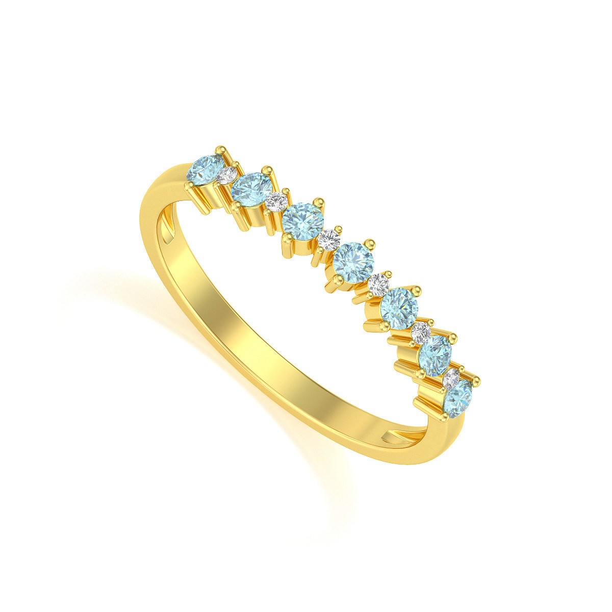 Bague ADEN Or 585 Jaune Aigue-Marine et diamants 1.7grs