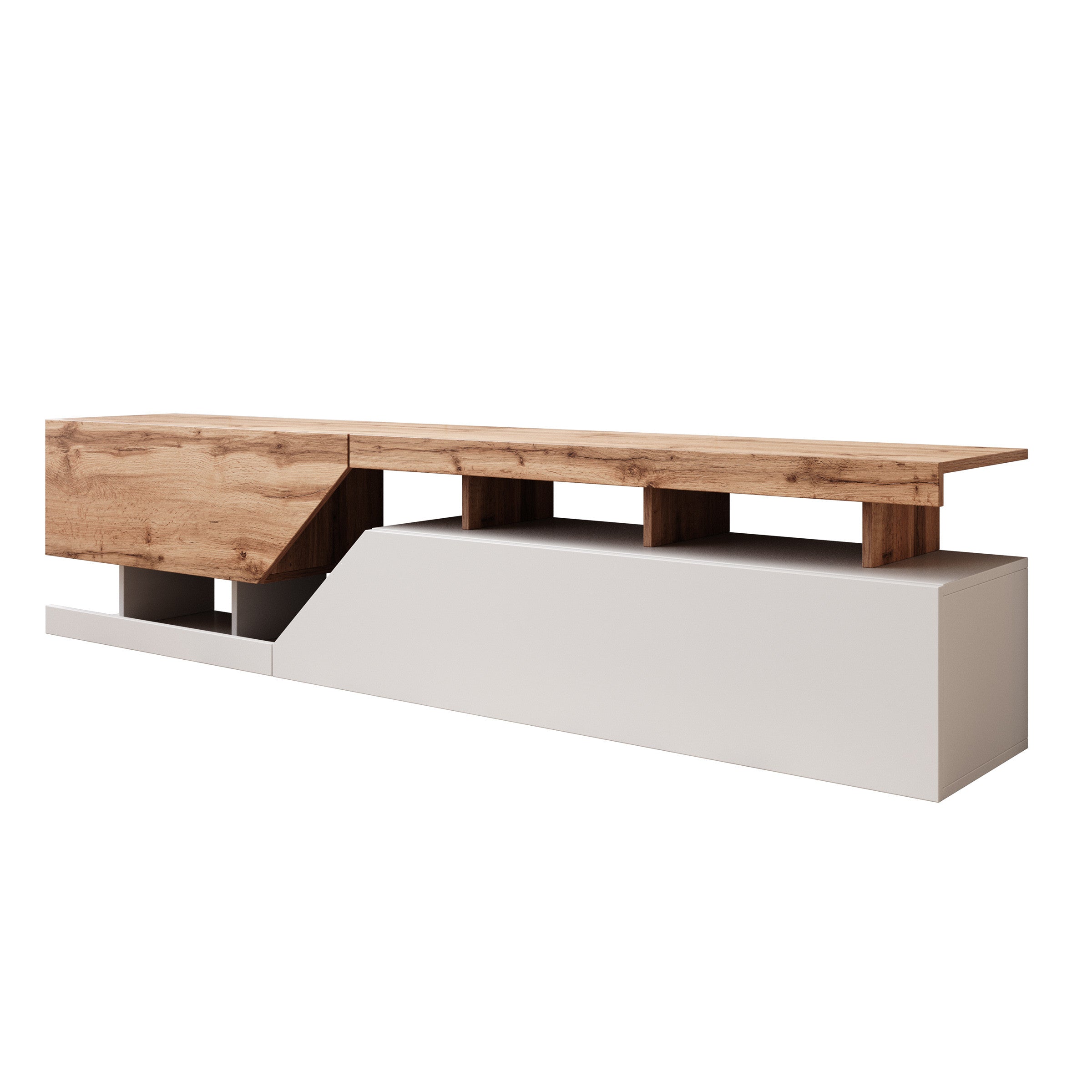 Meubella - TV-Meubel Canberra - Eiken - Wit - 200 cm
