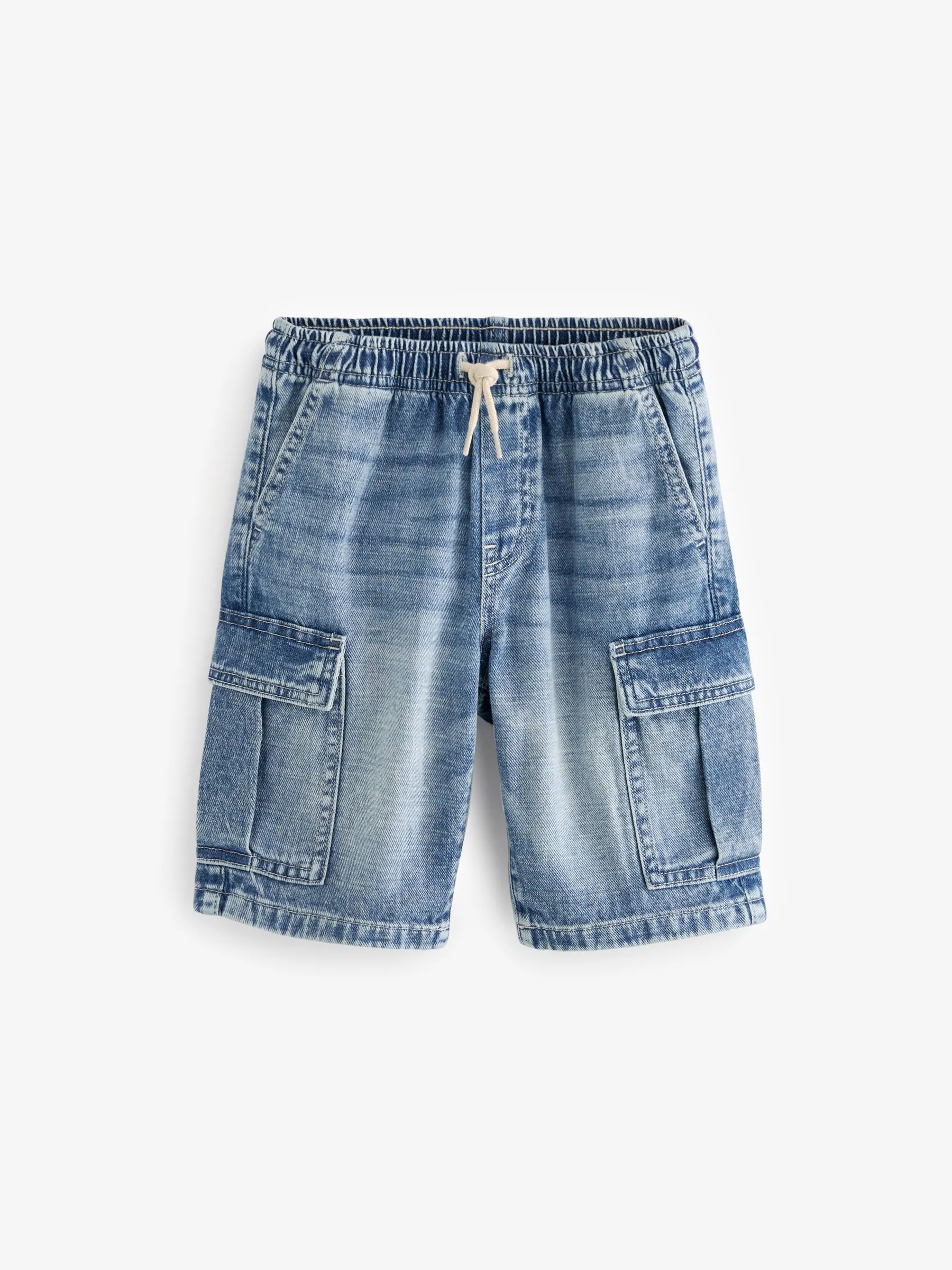 Blauw - Denim cargoshort (3-16 jr)