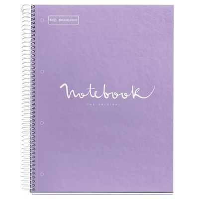Notebook Emotions, couverture rigide, A4, quadrillage 5x5 mm, 80 feuilles de 1 couleur, Miquelrius, Lavande.