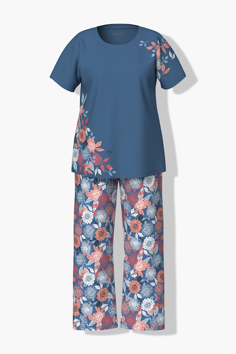 Pyjama, Blüten, Oversized, Rundhals, Halbarm