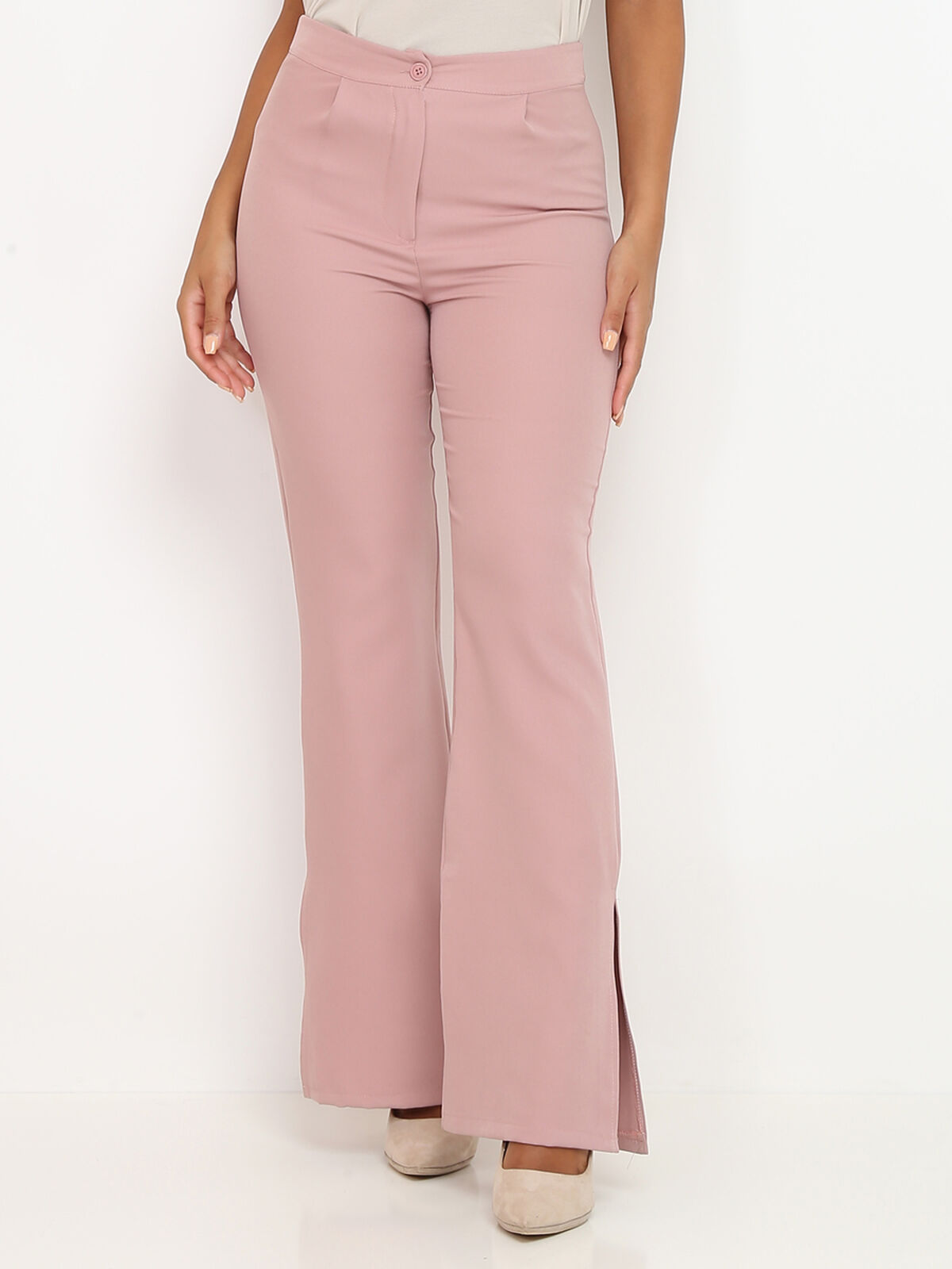 Pantalon flare à fentes- Vieux rose
