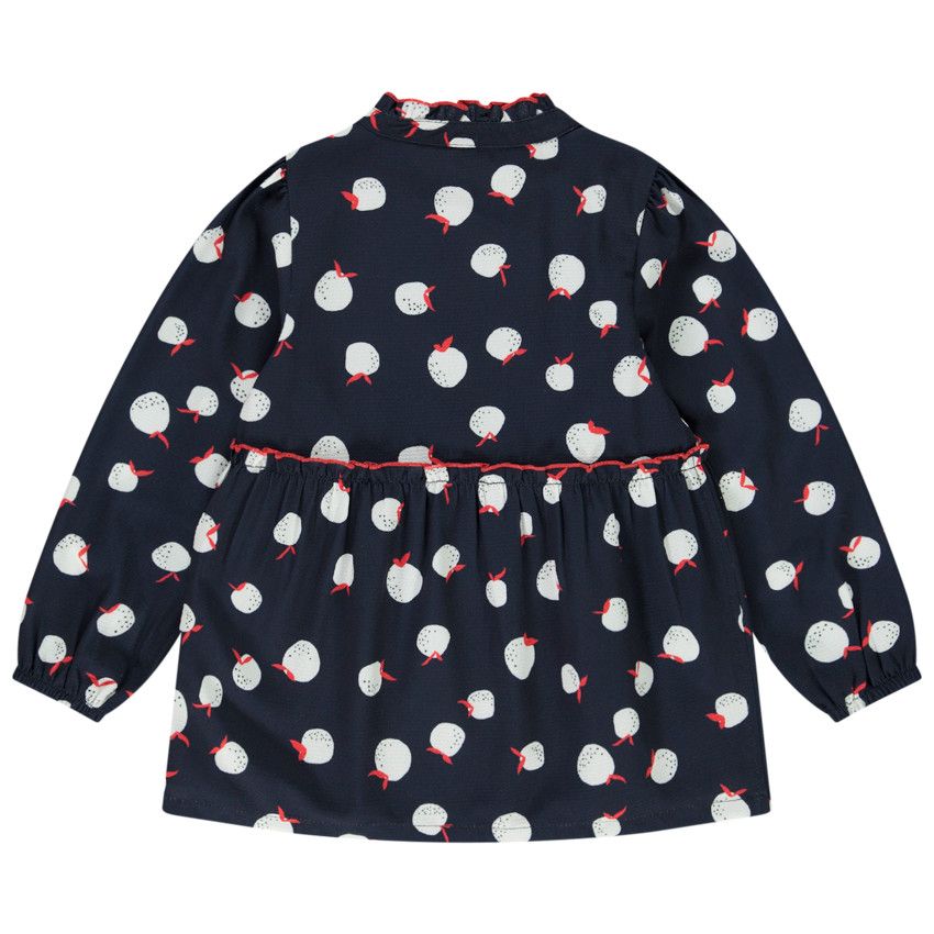 Tunique en toile de coton imprimé pommes pour fille - Bleu marine