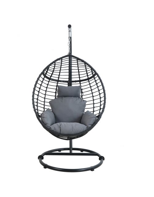 Bestgarden Hangstoel Egg Wicker - Tuinmeubelen - 65x90x120\/195 cm Grijs Zwart Staal-Outdoor