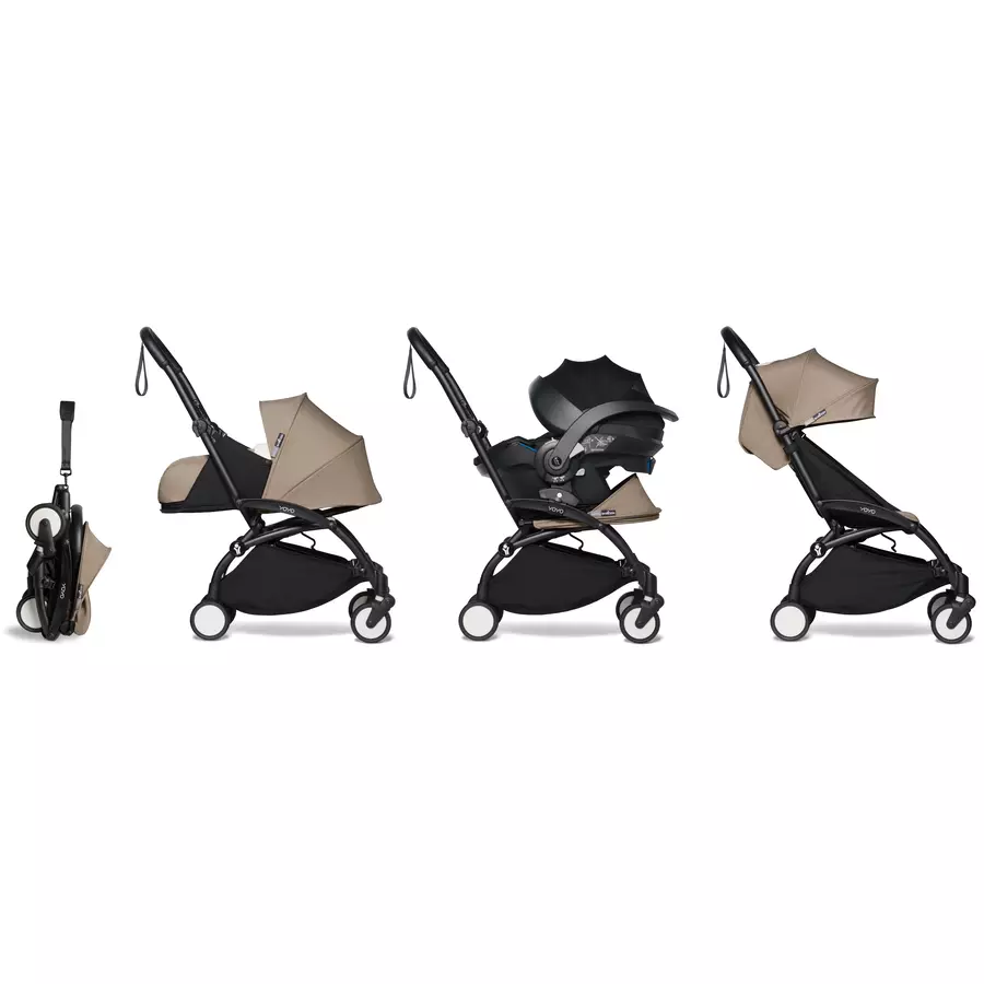 BABYZEN Kinderwagen YOYO2 6+ Black mit Textilset Taupe und Backpack YOYO Black